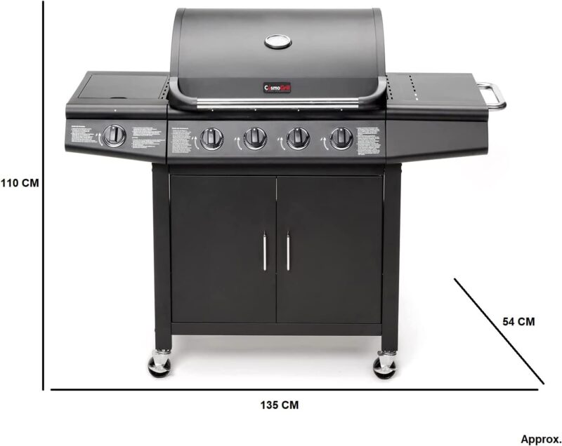 CosmoGrill Pro Deluxe 4+1 Gas Barbecue Grill – 5 Burner Outdoor BBQ with Side Burner, Warming Rack, Thermometer – Large Family Garden Grill (Model 93411) - Image 9
