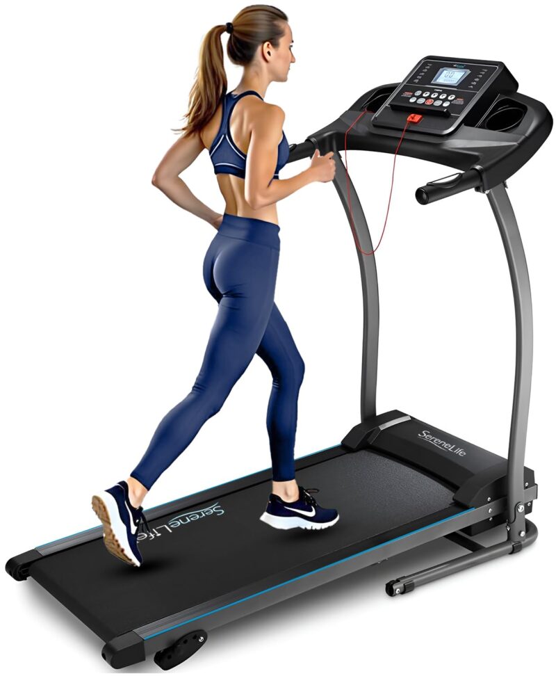 SereneLife SLFTRD18 Folding Treadmill – 0.6–6 MPH, 4-Level Manual Incline, Bluetooth App Sync, 39.3″×15.7″ Belt, Compact Digital Trainer - Image 3