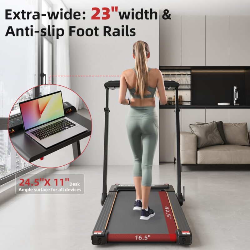 Hccsport 3-in-1 Under Desk Treadmill with Incline & Removable Desk – 3.5 HP Foldable Walking Pad, 0.6–8 MPH, 42.5″×16.5″ Belt, Wristband Remote - Image 9