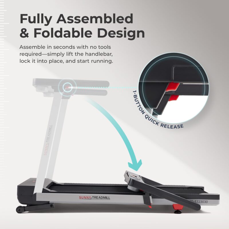 Sunny Health & Fitness Foldable Treadmill – 2.5 HP Brushless Motor, 0–16 km/h, 15-Level Auto Incline, 50 cm Deck, Bluetooth & SunnyFit App - Image 11