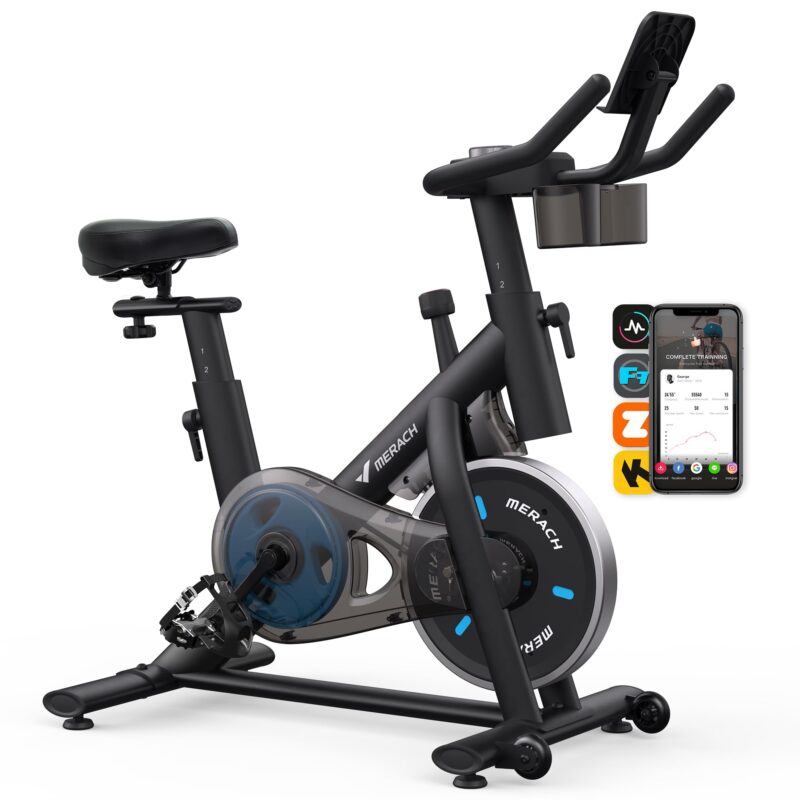 MERACH Stationary Exercise Bike – Quiet Belt-Drive Indoor Cycling with Bluetooth App, 300 lb Capacity, LED Monitor, Tablet Mount & Fitness Courses - Image 4