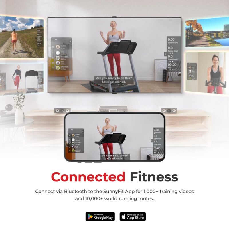 Sunny Health & Fitness Foldable Treadmill – 2.5 HP Brushless Motor, 0–16 km/h, 15-Level Auto Incline, 50 cm Deck, Bluetooth & SunnyFit App - Image 4