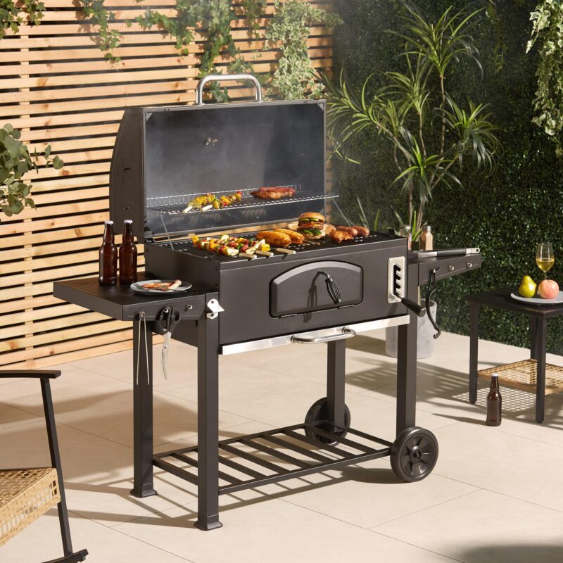 VonHaus XL Charcoal BBQ Grill & Smoker – Portable Barbecue with Warming Rack, Side Shelves, Wheels, Temperature Gauge – Outdoor Cooking for Meat, Fish & Veg - Image 12