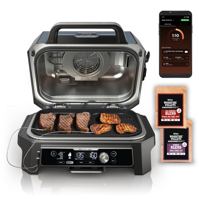 Ninja Woodfire Pro XL OG850 Electric Outdoor Grill and Smoker – 4-in-1 Portable BBQ with Built-In Thermometer, Air Fry, Bake, and Real Woodfire Flavor – Stainless Steel, 22-Inch, Dark Grey - Image 2