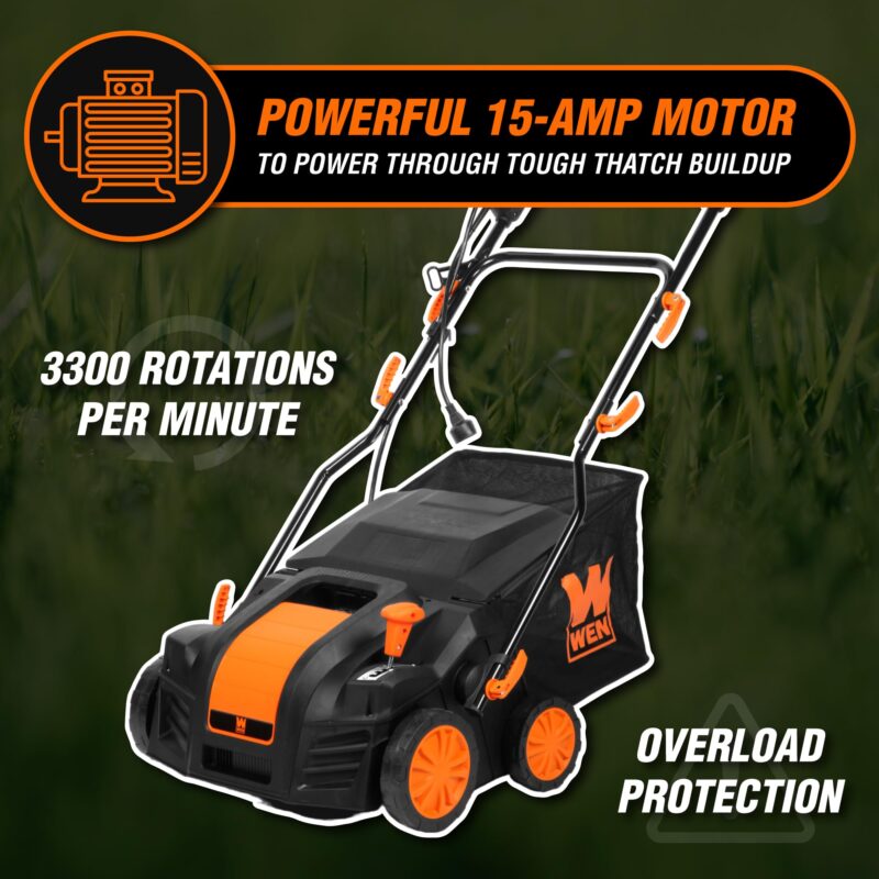 WEN 15″ (38 cm) 13-Amp Corded Dethatcher & Scarifier with 12-Gallon (45 L) Collection Bag – Model DT1315 - Image 11
