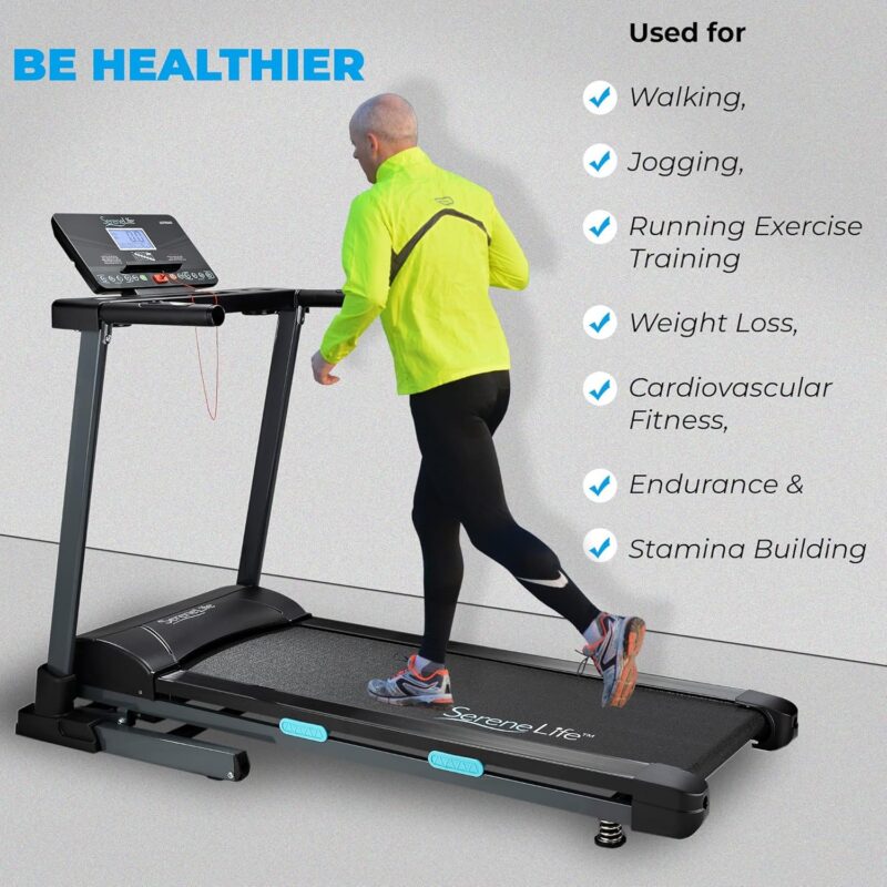 SereneLife SLFTRD18 Folding Treadmill – 0.6–6 MPH, 4-Level Manual Incline, Bluetooth App Sync, 39.3″×15.7″ Belt, Compact Digital Trainer - Image 18
