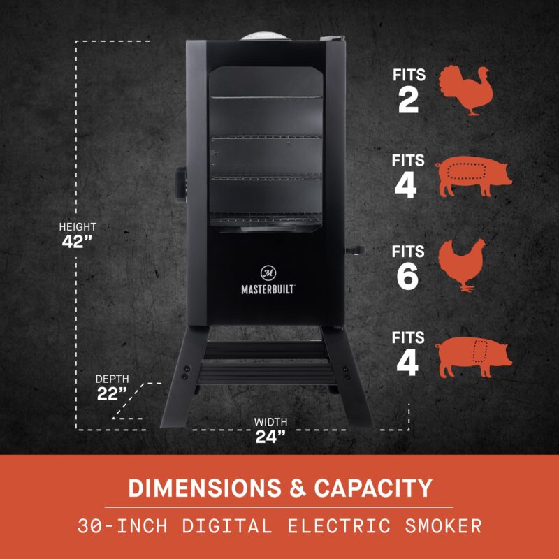 Masterbuilt 30-Inch Digital Electric Vertical Smoker – 710 Sq In Cooking Area, Side Wood Chip Loader, Digital Controls, Chrome Racks & Leg Kit – Model MB20070421, Black - Image 34