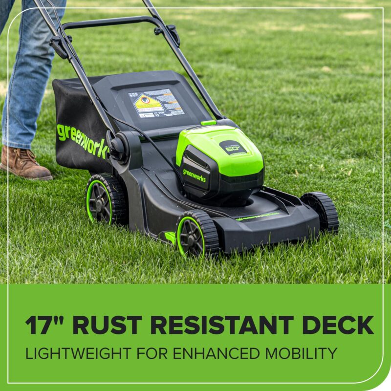 Greenworks 60V Brushless Cordless Push Lawn Mower – 17″ (43 cm) Deck, 4.0 Ah Battery & 3 A Rapid Charger, 40 Min Runtime - Image 8