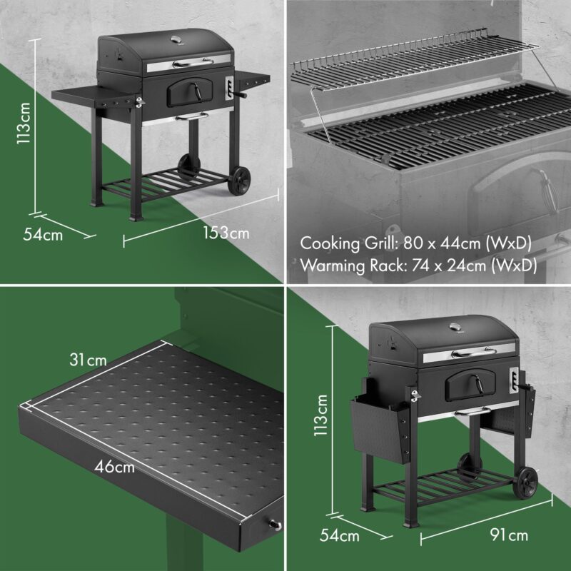 VonHaus XL Charcoal BBQ Grill & Smoker – Portable Barbecue with Warming Rack, Side Shelves, Wheels, Temperature Gauge – Outdoor Cooking for Meat, Fish & Veg - Image 17