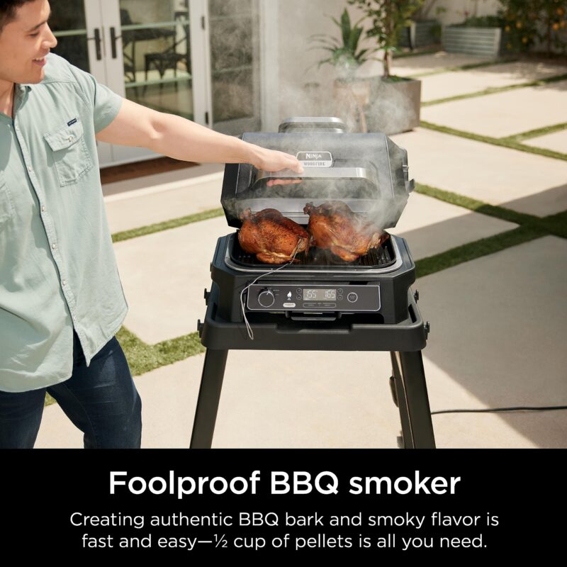 Ninja Woodfire Pro XL OG850 Electric Outdoor Grill and Smoker – 4-in-1 Portable BBQ with Built-In Thermometer, Air Fry, Bake, and Real Woodfire Flavor – Stainless Steel, 22-Inch, Dark Grey - Image 4