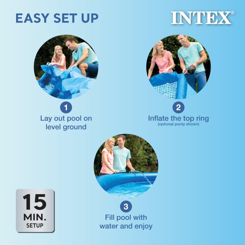 Intex 28167EH Easy Set Inflatable Pool Set – 15ft (4.57m) x 48in (122cm) Round Above Ground Pool with 1,000 GPH Pump, Ladder, Cover & Ground Cloth – 3,736 Gallon (14,141L) Capacity – 3-Ply PVC - Image 30