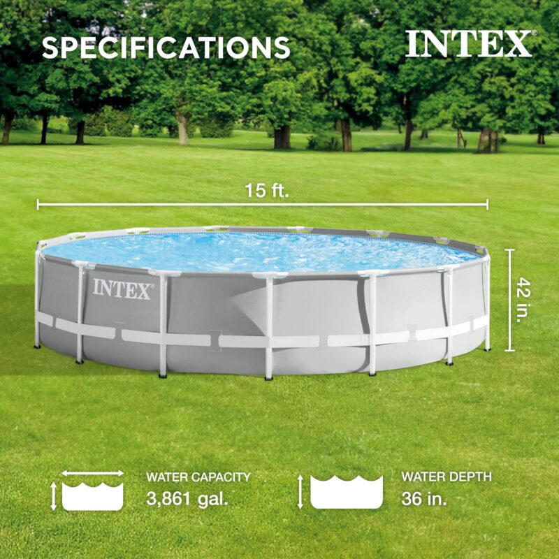 Intex 26701EH Prism Frame 10ft (3.05m) x 30in (76cm) Above Ground Pool Set – 1,185 Gallon (4,486L) Capacity with Filter Pump – Rust & Puncture Resistant, Quick Setup - Image 16