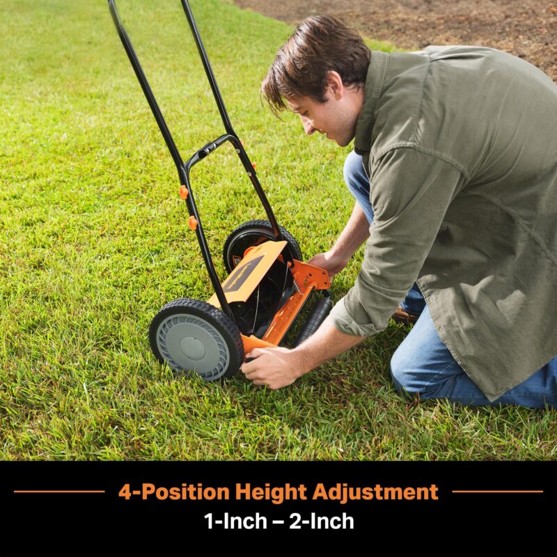 LawnMaster 16″ (40.6 cm) 5-Blade Manual Reel Lawn Mower – 4-Position Height, 22 lb (10 kg) - Image 6