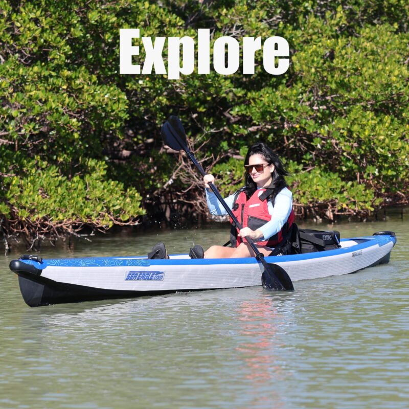 Sea Eagle RazorLite 393RL Inflatable Kayak – Ultra-Light Drop-Stitch Touring Kayak (Solo/Tandem) with FlexBrace2 Footrests, Tall Back Seat, Paddle, Pump & Backpack - Image 30