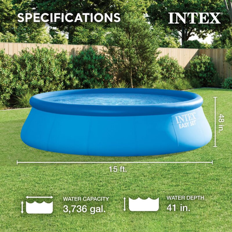 Intex 28167EH Easy Set Inflatable Pool Set – 15ft (4.57m) x 48in (122cm) Round Above Ground Pool with 1,000 GPH Pump, Ladder, Cover & Ground Cloth – 3,736 Gallon (14,141L) Capacity – 3-Ply PVC - Image 26