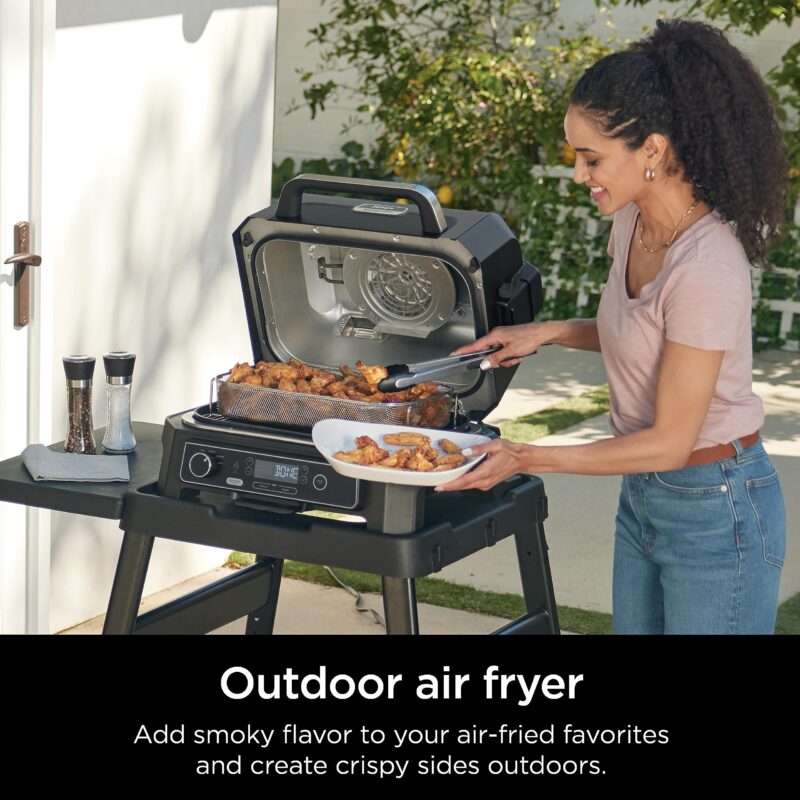 Ninja Woodfire Pro XL OG850 Electric Outdoor Grill and Smoker – 4-in-1 Portable BBQ with Built-In Thermometer, Air Fry, Bake, and Real Woodfire Flavor – Stainless Steel, 22-Inch, Dark Grey - Image 5