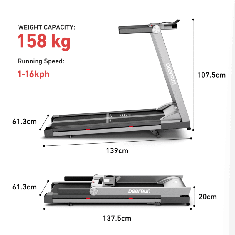 DeerRun A1 Pro Folding Smart Treadmill with 6% Incline - 16 KPH, 158 Kg Capacity